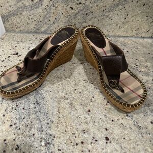 Burberry Espadrilles Heels Womens 37 US 7 Brown Leather Nova Check Designer